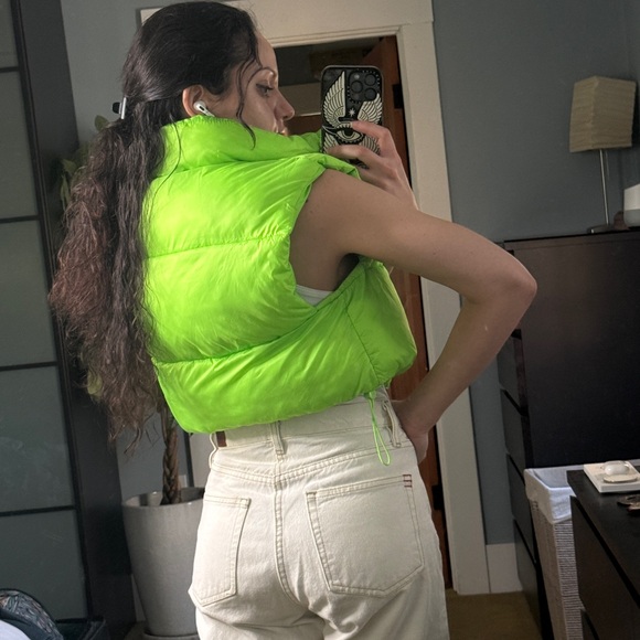 Zara Bright Green Women's Puffer Vest - Picture 2 of 5